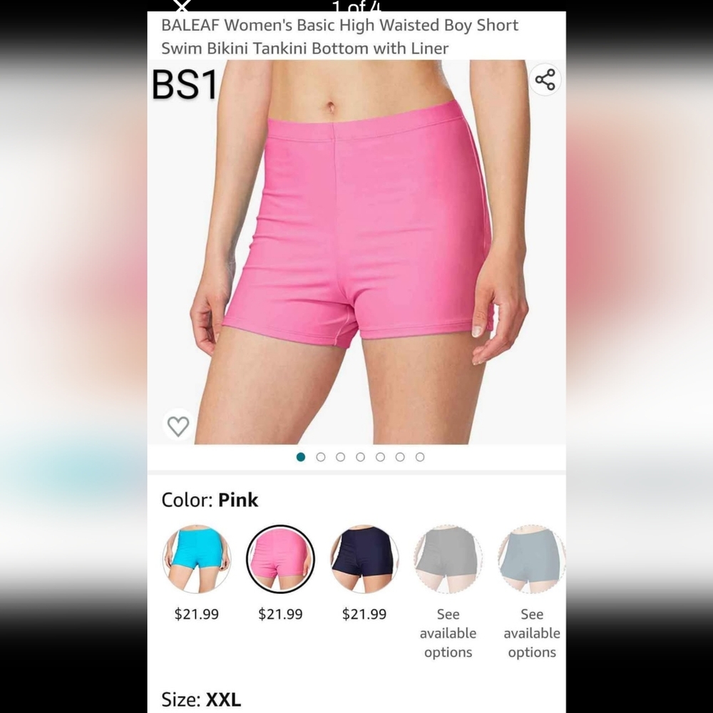 BALEAF Women's Pink High Waisted Boy Shorts/Tankini Bottoms 2XL